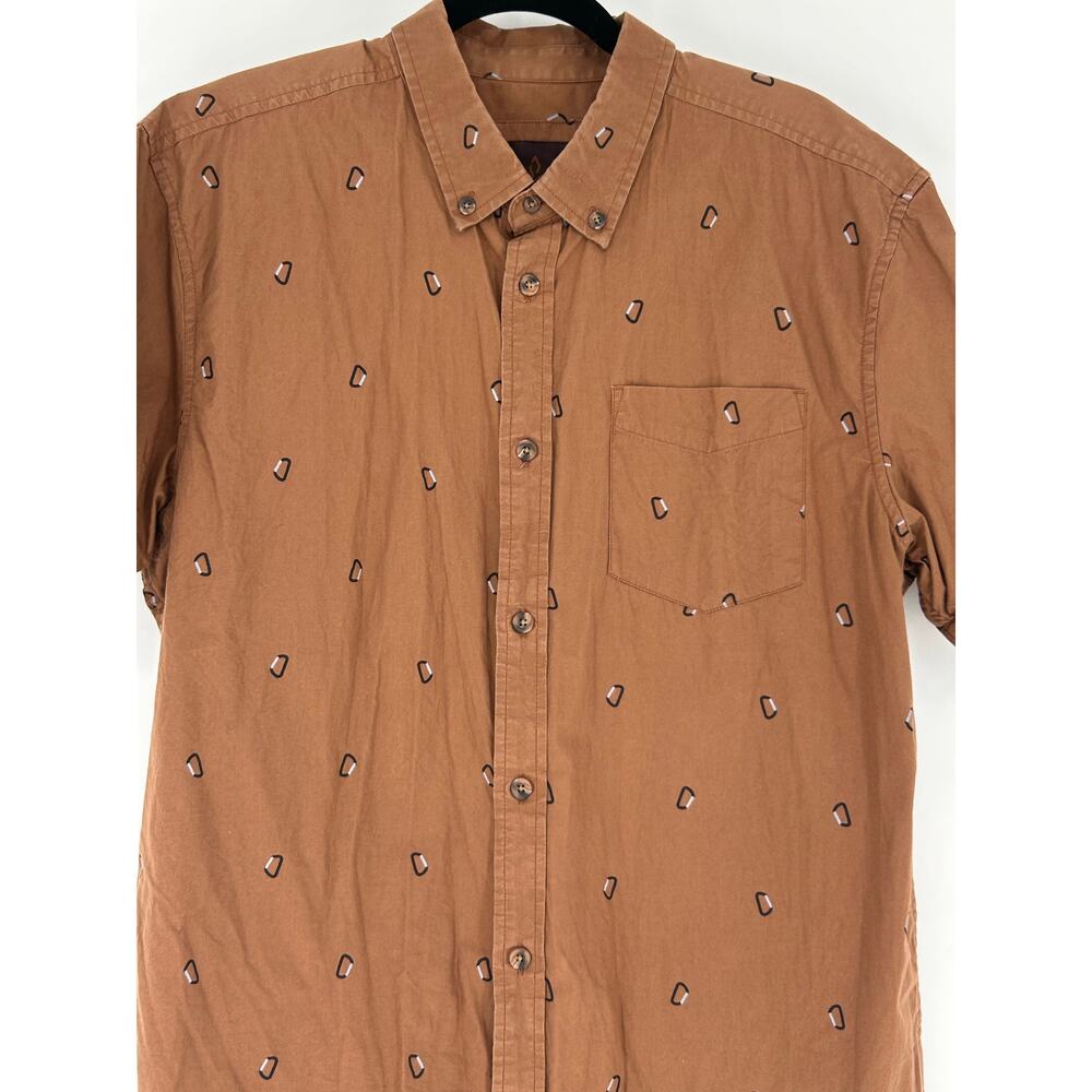Prana Broderick Short Sleeve Button Up, Carabiner Print, Men Sz L